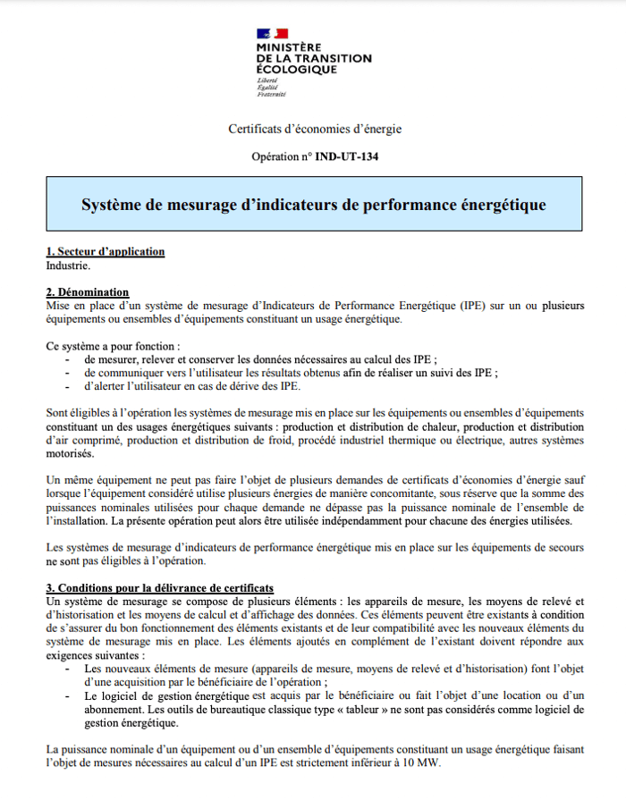 première page fiche CEE IND-UT-134